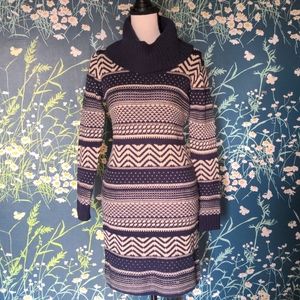 Pink Rose Knit Sweater Dress Navy